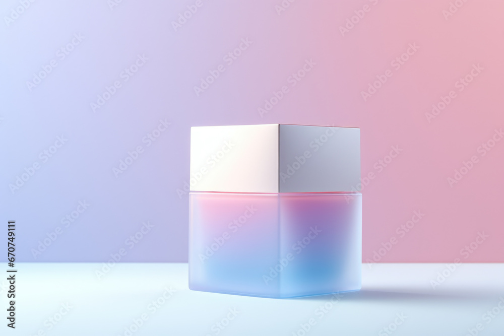 Poster a glass container holding a vibrant pink and blue liquid. this versatile image can be used in variou