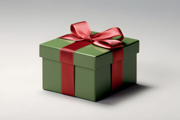 Obraz premium Green Christmas gift box with red ribbon