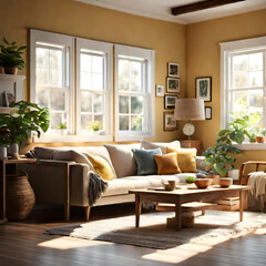 Fototapeta premium Warm and comfortable living room background, Zoom wallpaper recommendation