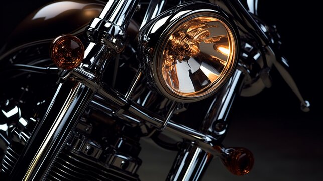An up-close look at the luminous charm of a luxury bike's headlights, an expression of art