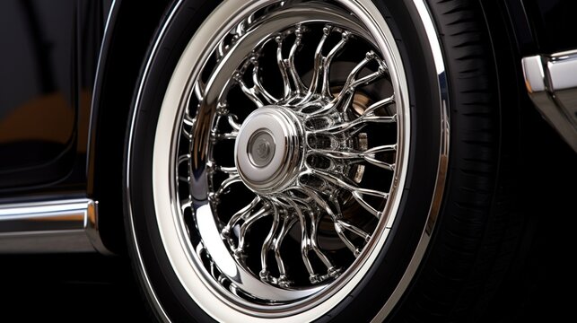 A close-up view of the tire of a luxury automobile, exuding elegance and sophistication