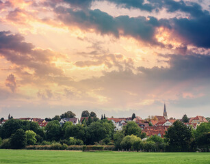 Freiberg am Neckar On the Sunset. Small European town in Baden Wurttemberg, Germany, Europe. Nekar river, southwestern Germany