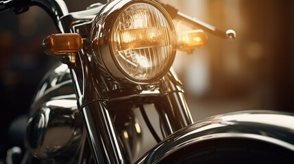 A symphony of light and luxury in the close-up of a bike's opulent headlights