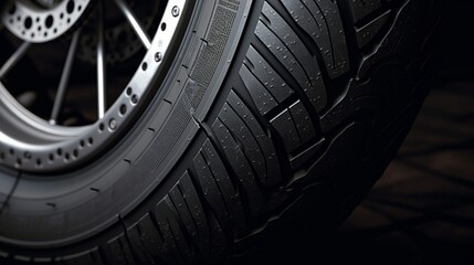 Capture the rich, tactile texture of a prestigious motorcycle's tire, emphasizing its opulence