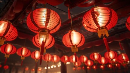 Chinese red lanterns. Chinese festive decorations. Traditional asian new year red lamps. New year festival.