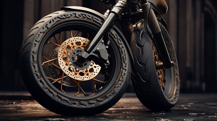 Get up close to the tire of a premium bike, showcasing the remarkable texture and refinement - obrazy, fototapety, plakaty