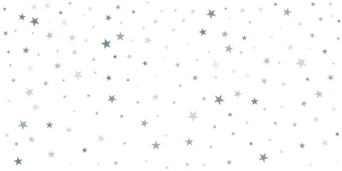 Silver stars vector background, sparkling Christmas confetti falling isolated on white. magic shining flying stars glitter backdrop, sparkle border