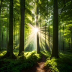 sun rays through the forest