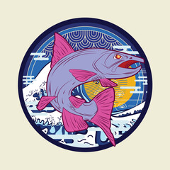 salmon fish illustration design for sukajan is mean japan traditional cloth or t-shirt with digital hand drawn Embroidery Men T-shirts Summer Casual Short Sleeve Hip Hop T Shirt Streetwear