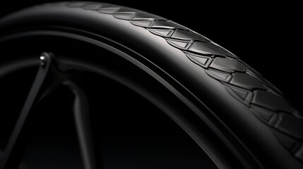 Zoom in on the sleek, polished rubber of a luxury bike's tire, highlighting its exceptional texture and quality