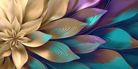 beautiful abstract turquoise purple beige glossy metallic floral design background. beautiful Generative AI AIG32