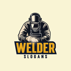 Welding or welder company badge logo design vector with detail welder vector image - obrazy, fototapety, plakaty