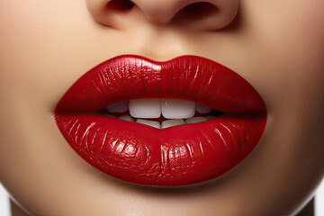 Fototapeta premium a woman’s red glossy lips , closeup