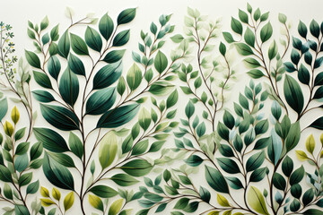 Green  leaves pattern on white background 