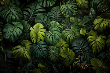 Naklejka premium Lush Green Tropical Monstera Leaves