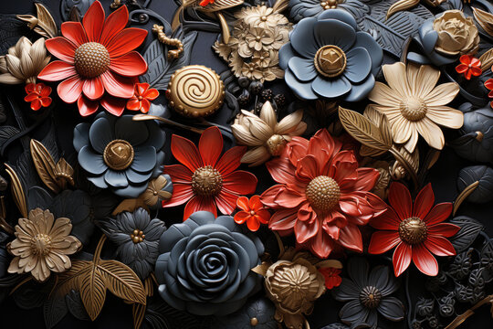 black and red gold  flowers wallpaper