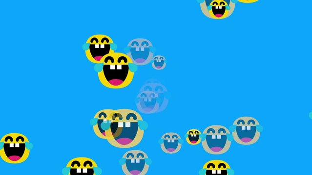Cute emoticons with tears of joy on a blue background