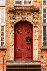 Carved wooden old door and porch