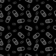 Medicine pills seamless doctors care pattern for wrapping paper and linens and fabrics and medicaments packaging