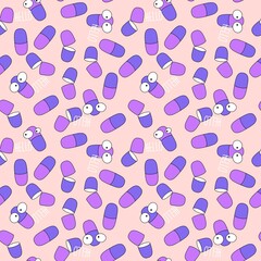 Medicine pills seamless cartoon doctors care pattern for wrapping paper and fabrics and medicaments packaging