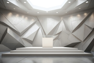 Clean white and grey room with pedestal podium. Wall minimal scene mockup product display, Cosmetic banner promotion display. Abstract empty platforms. 