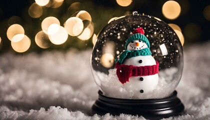 Happy snowman in the christmas bauble over the winter