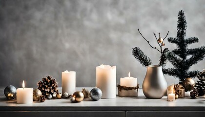 Stylish Christmas scandinavian minimalistic interior with white decor.