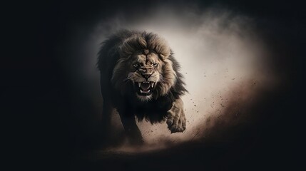 A dark lion tries to attack