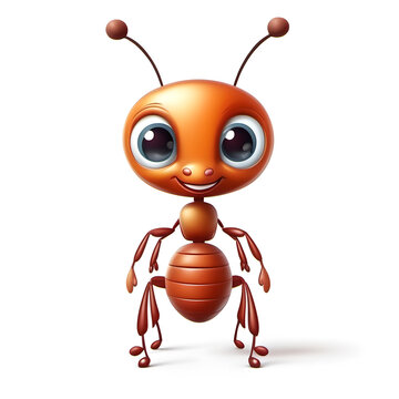 Cute Ant, Cartoon Animal Toy Character, Isolated On White Background