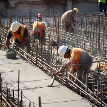 Construction workers formworking the concrete