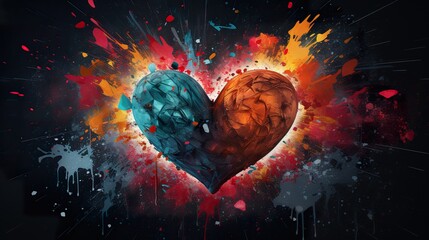 vibrant and colorful heart with explosive colors, love and romance, valentine and romantic emotion concept