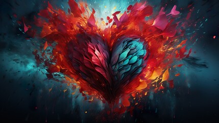 Obraz na płótnie Canvas vibrant and colorful heart with explosive colors, love and romance, valentine and romantic emotion concept