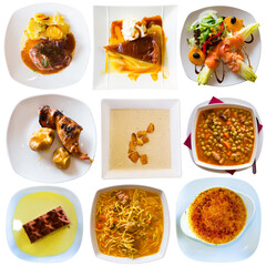 Collage of different meals from Catalan cuisine isolated on white background..