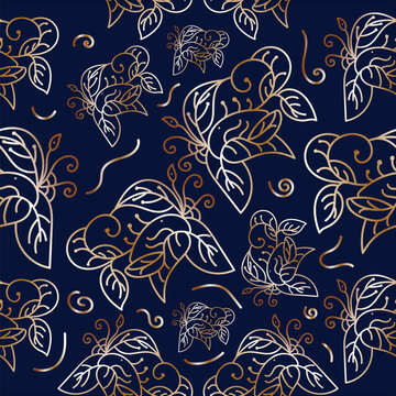 illustration of a gold gradient batik design on a dark blue background