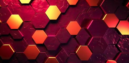 hexagon background with honeycomb texture, hexagonal shape colorful pattern, futuristic structure neon wallpaper - obrazy, fototapety, plakaty