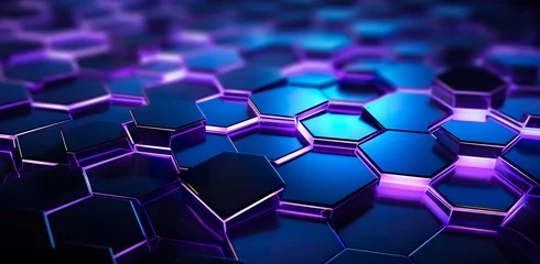 Fotobehang hexagon background with purple honeycomb texture, hexagonal shape colorful pattern, futuristic structure neon wallpaper © goami