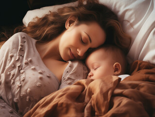 Sleeping baby with mum 