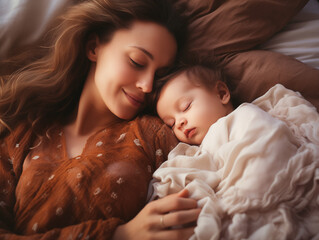 Sleeping babygirl with mum 