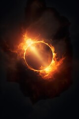 solar eclipse disk on black night sky, dark background with black hole wormhole - obrazy, fototapety, plakaty