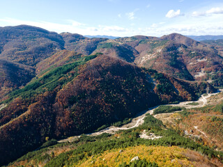 Fototapeta premium Aerial Autumn view of ancient sanctuary Belintash, Bulgaria