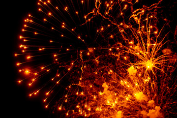 Fototapeta na wymiar Beautiful colorful fireworks at night. Selective focus. 