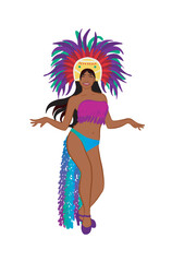  Illustration of a brown Brazilian woman in a carnival costume. happy and festive dance. Strong and vibrant colors. Vector isolated on transparent background