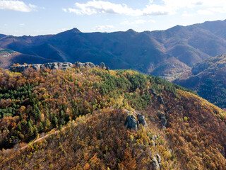 Aerial Autumn view of  ancient sanctuary Belintash, Bulgaria