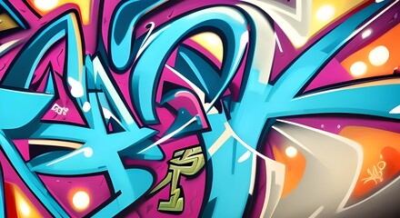 Naklejka premium Vibrant Abstract Graffiti Art with Bold Shapes and Bright Colors | 018