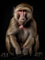 Baboon Studio Shot Isolated on Clear Black Background, Generative AI