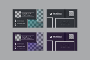 Double-sided creative business card template. Portrait and landscape orientation. Horizontal and vertical layout. Red and black color theme. Vector illustration
Corporate business card set.