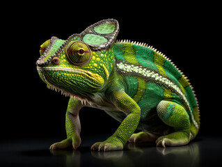 Obraz premium Chameleon Studio Shot Isolated on Clear Black Background, Generative AI