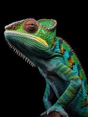 Fototapeta premium Chameleon Studio Shot Isolated on Clear Black Background, Generative AI