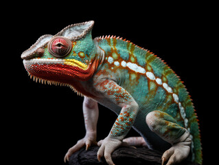 Obraz premium Chameleon Studio Shot Isolated on Clear Black Background, Generative AI
