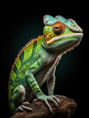 Fototapeta premium Chameleon Studio Shot Isolated on Clear Black Background, Generative AI
